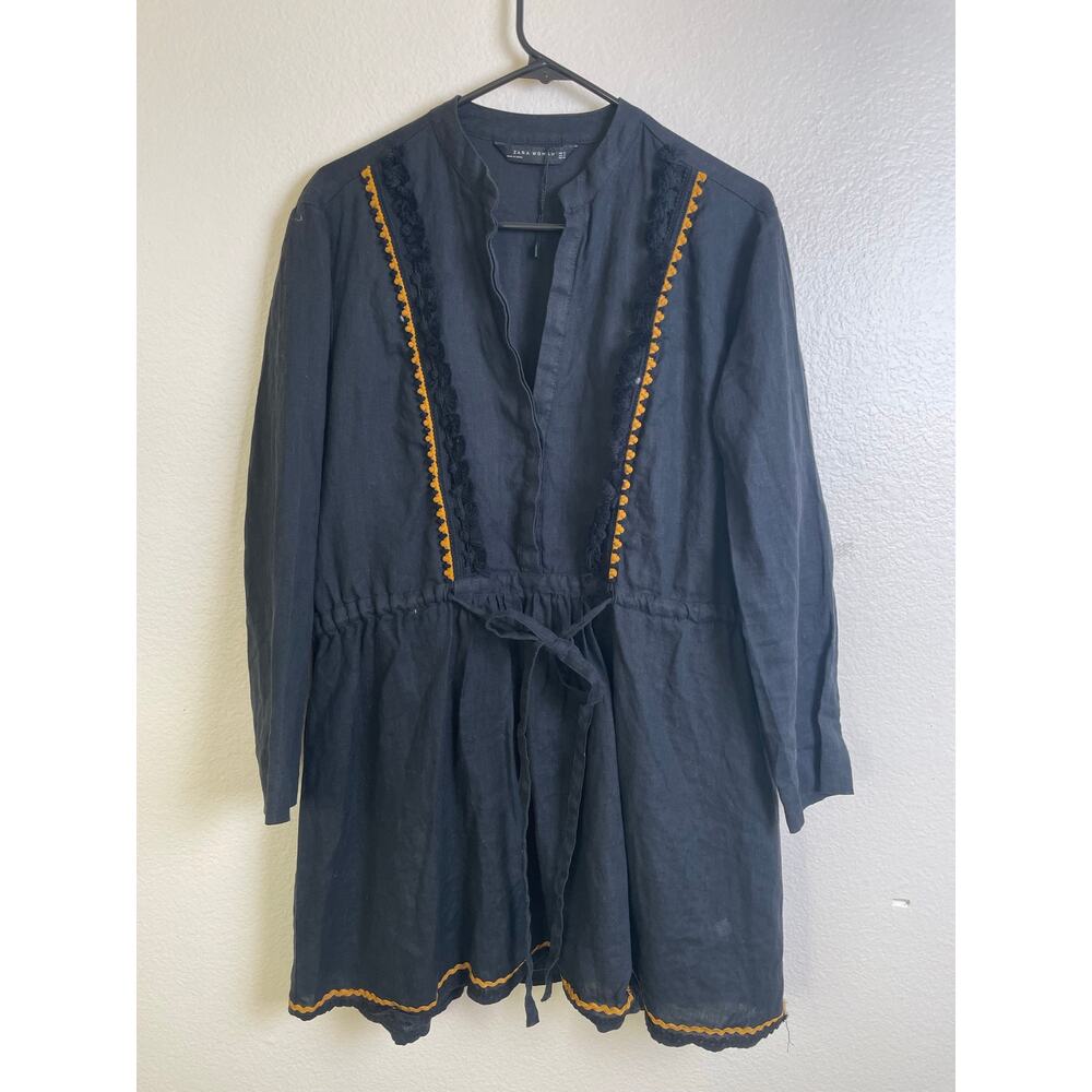 Zara Womens Tunic Dress Sz M %100 Linen Oversized Lagenlook Whimsigoth Boho - Picture 2 of 11